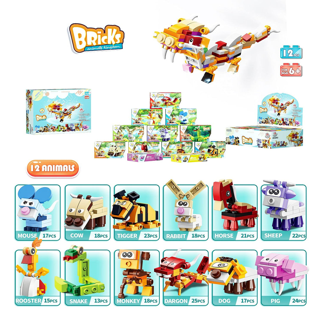 Party Favors for Kids Goodie Bags,12PCS Mini Building Blocks Animal, Building Sets Stem Toys, Assorted Building Blocks Sets for Birthday Party Gift,Goodie Bags, Prize,Cake Topper