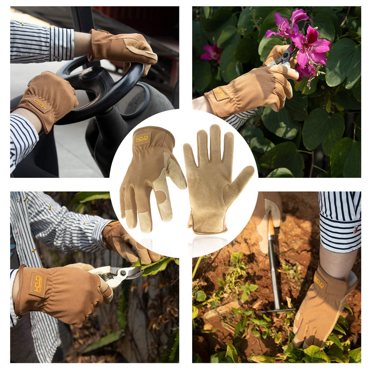 2-Paris Genuine Leather Work Gloves Stretchable Wrist Tough Cowhide Gardening Glove,Safety Working Glove for Wood Cutting/Construction/Truck Driving/Garden/Yard Working for Men and Women (XXL, Brown)