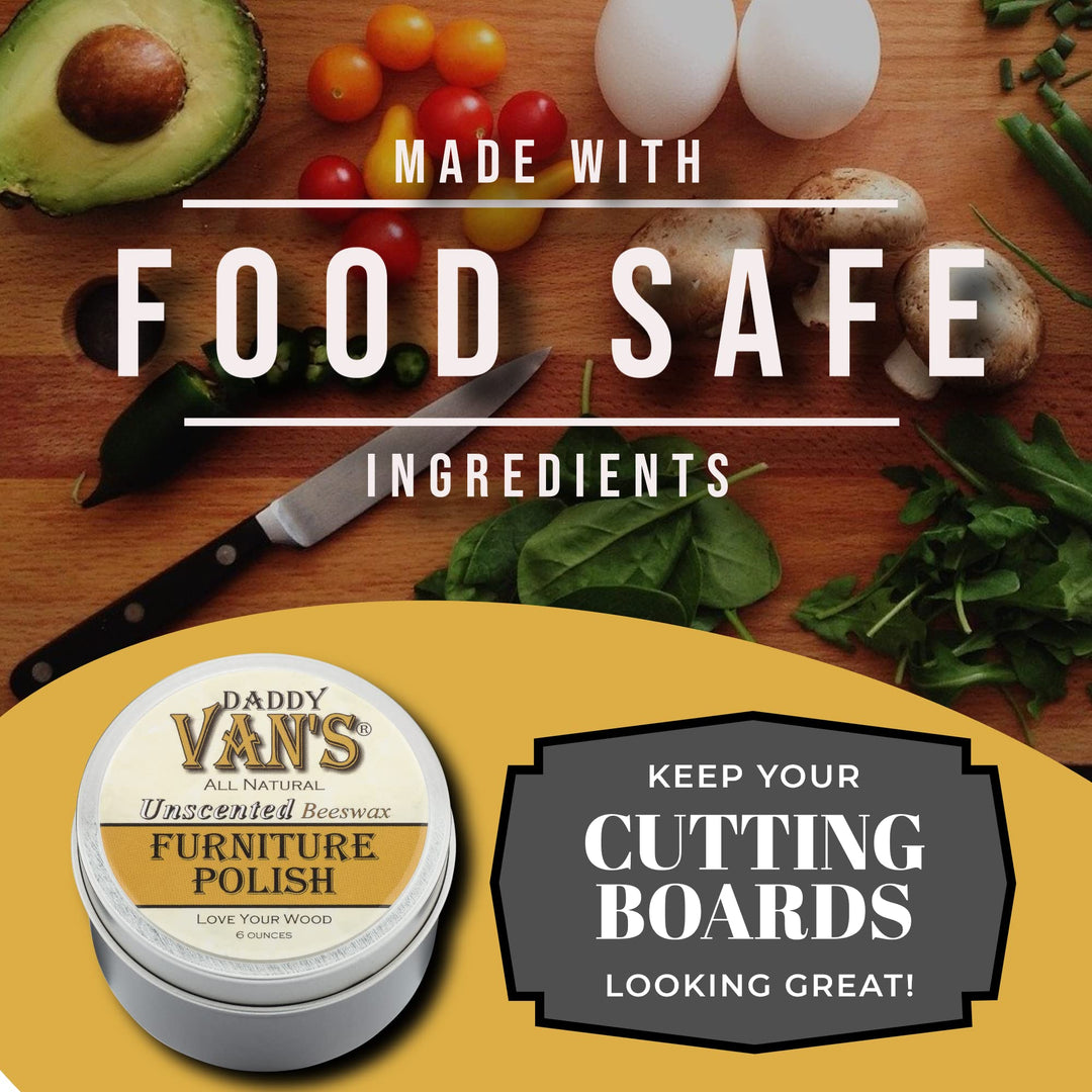 Daddy Van&#39;s All Natural Unscented Beeswax Furniture Polish - Food Safe Wood Conditioning Salve Nourishes and Protects Furniture, Cabinets, Antiques and Butcher Block