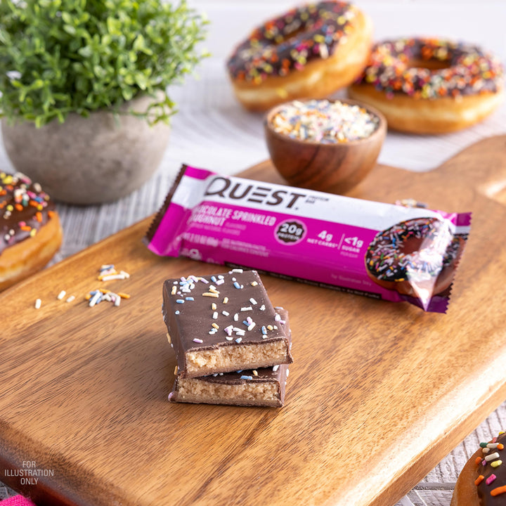 Chocolate Sprinkled Doughnut Protein Bars, High Protein, Low Carb, Gluten Free, Keto Friendly, 12 Count
