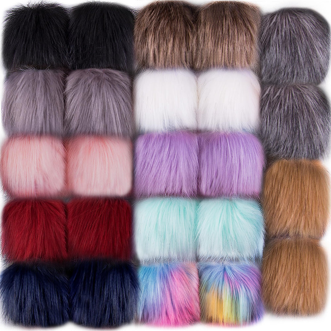 SIQUK 24 Pieces Faux Fox Fur Pom Pom Balls DIY Faux Fox