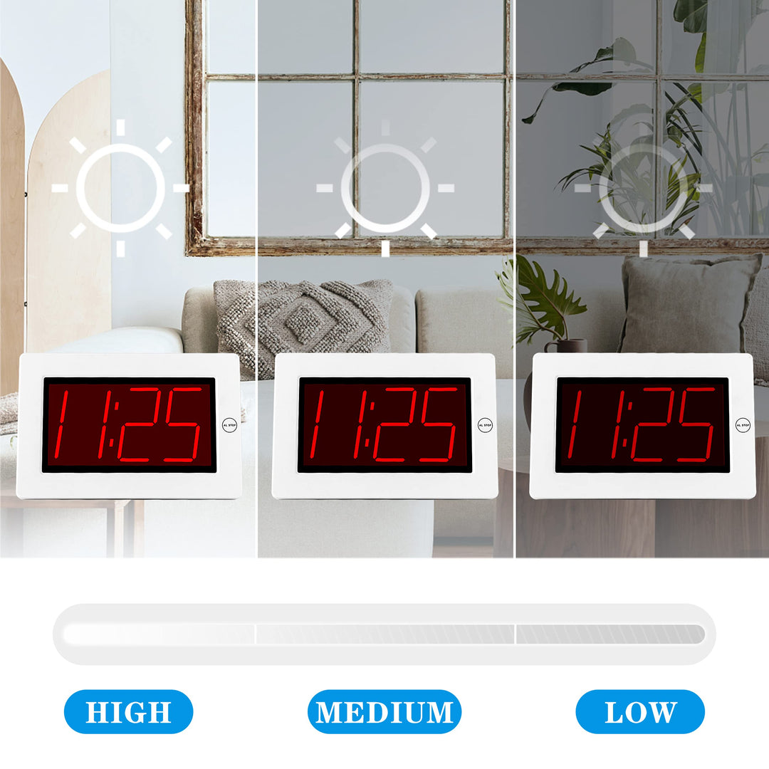 Small Wall Clock, Digital Alarm Clock, 8 Extra Large Display, 3 LED Digit Contantly Light Up, Battery Operated, Adjustable Brightness, Clock for Bedroom, Wall-Mounted/Table-top