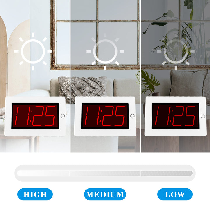 Small Wall Clock, Digital Alarm Clock, 8 Extra Large Display, 3 LED Digit Contantly Light Up, Battery Operated, Adjustable Brightness, Clock for Bedroom, Wall-Mounted/Table-top