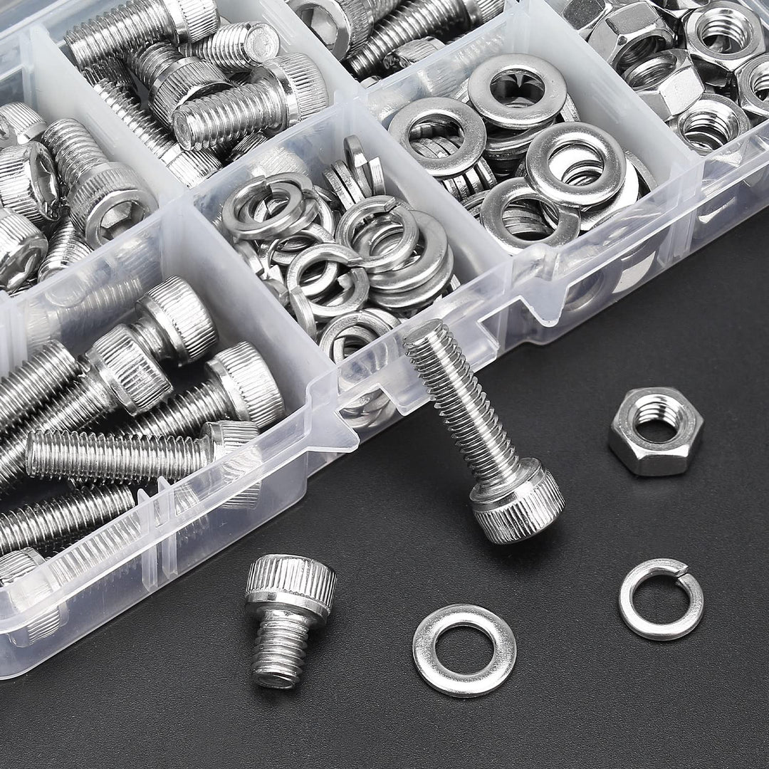 140 Pieces M6 x 8mm /10mm /12mm /16mm /20mm, Hex Socket Head Cap Metric Screws Bolts Washers Nuts Kit, 304 Stainless Steel