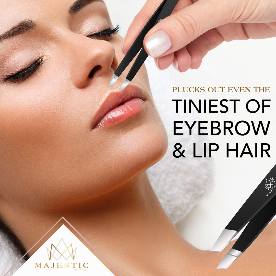 Black : Slant Tweezers - - Stainless Steel High Performance Eye Brows Slant Tweezer - Expert Precision Best for Plucking hair -Steel Ends Meet Perfectly- Life Time Guarantee !! (black)