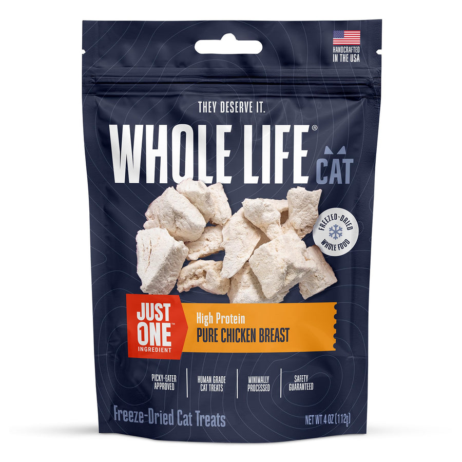 Whole Life Cat Just One Chicken Freeze Dried Cat Treats - Human Grade High Protein Food, Healthy Training Snacks, Freeze Dried Chicken Food Toppers, USA Made Natural Treats - 4 oz (Pack of 1)