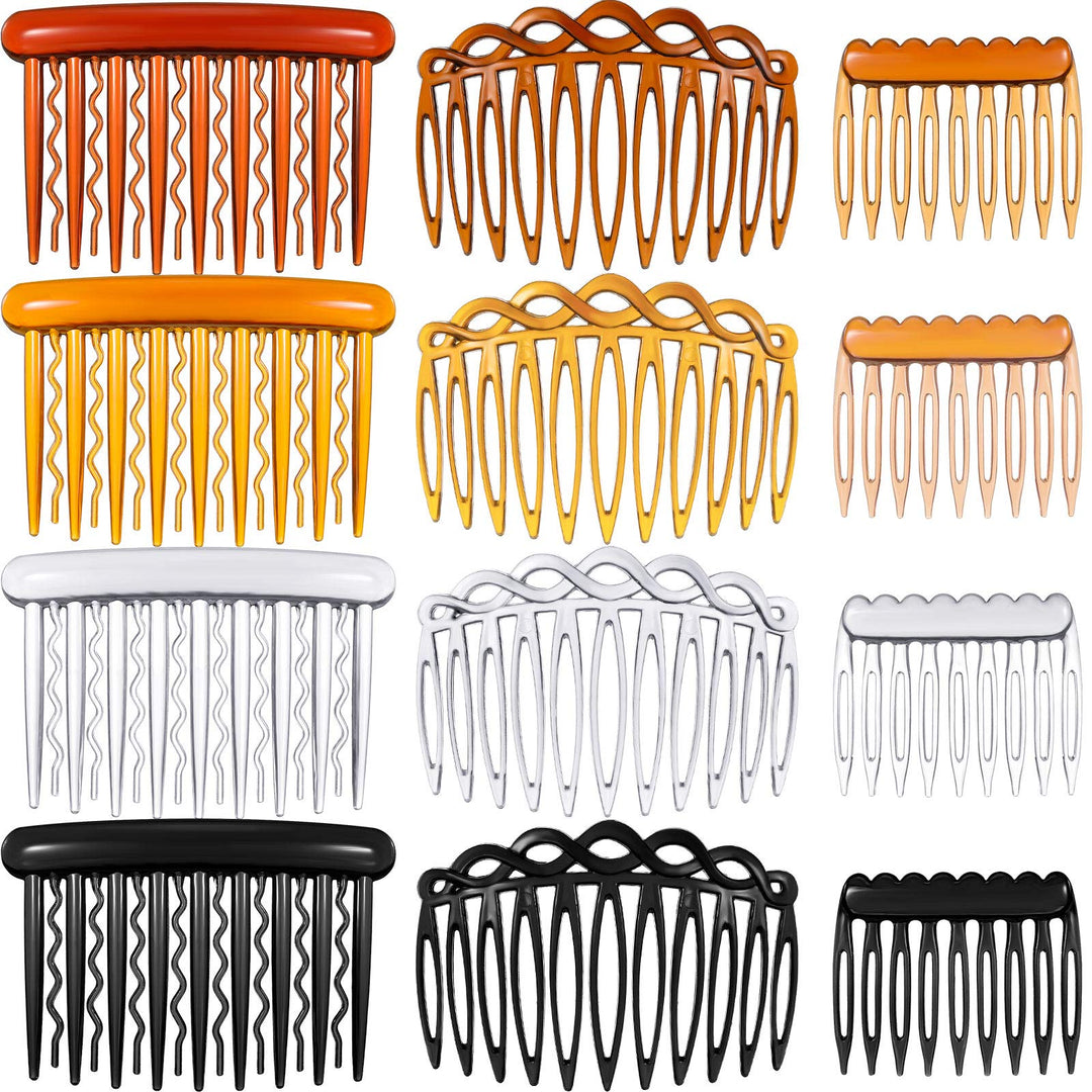 12 Pieces Plastic Side Hair Twist Comb French Twist Comb Hair Clips with Teeth for Fine Hair Accessories Women, 4 Colors(Retro Color,Chic)