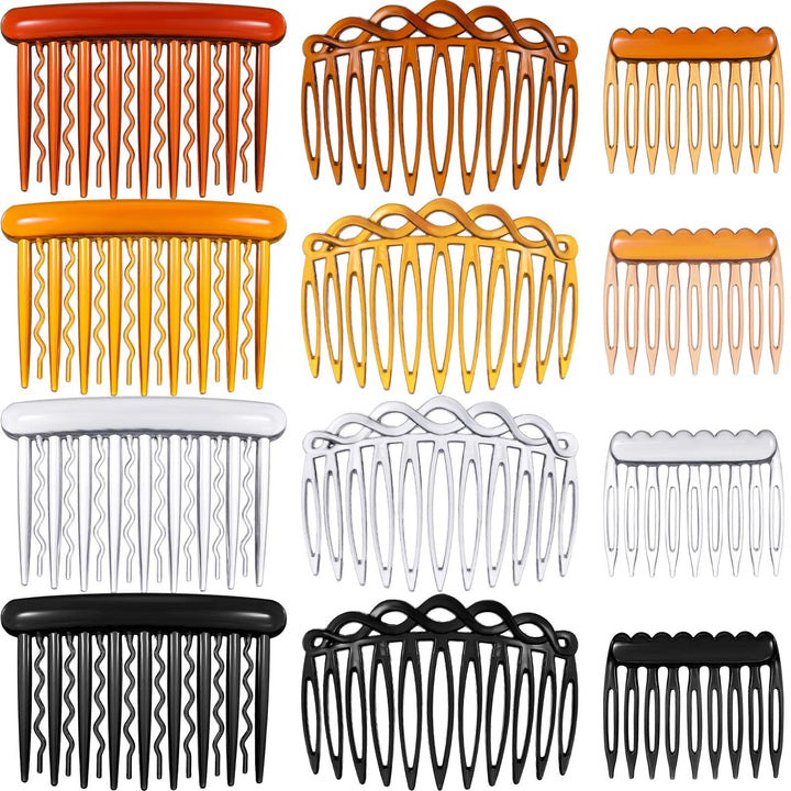 12 Pieces Plastic Side Hair Twist Comb French Twist Comb Hair Clips with Teeth for Fine Hair Accessories Women, 4 Colors(Retro Color,Chic)