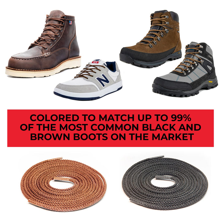 Unbreakable Round Bootlaces - Indestructible, Waterproof &amp; Fire Resistant Boot &amp; Shoe Laces, 1500-Pound Breaking Strength/Pair, Brown, 63-Inch, 3.2mm Diameter, 1-Pair