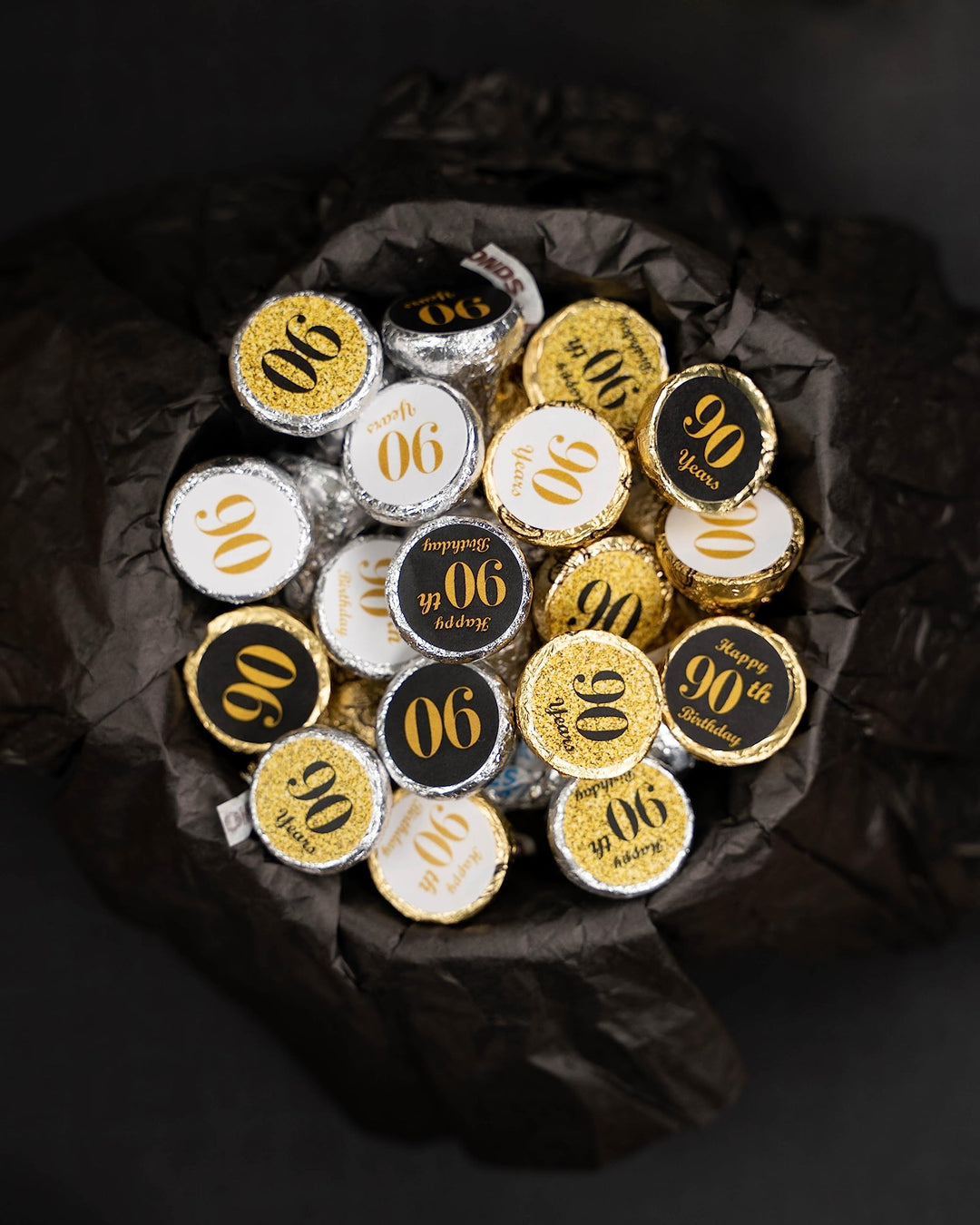 90th Birthday Kisses Stickers, (Set of 324) Chocolate Drops Labels Stickers for 90th Birthday, Hershey&#39;s Kisses Party Favors Decor, 9 Designs (36 Stickers of Each)