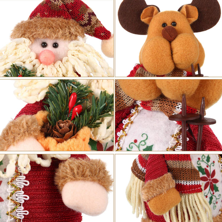 Sumind 3 Pieces Christmas Sitting Santa Claus Snowman Reindeer Christmas Ornament Long Legs Table Fireplace Decor Home Decoration Christmas Figurines Plush