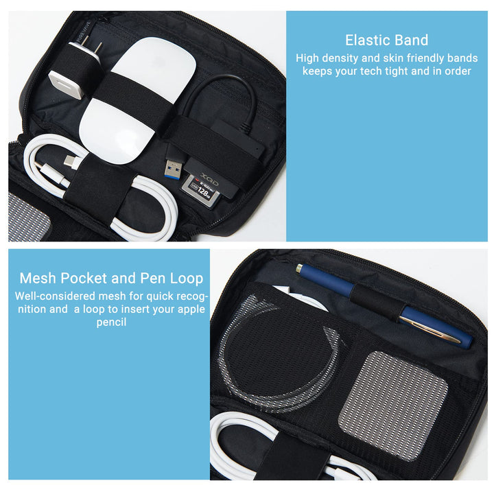 Purevave Electronics Organizer, Tech Organizer Pouch, Tech Travel Organizer, Compact Small Travel Cable Organizer for Cord, Phone Charger, USB Drive, SD Card and Power Bank Black