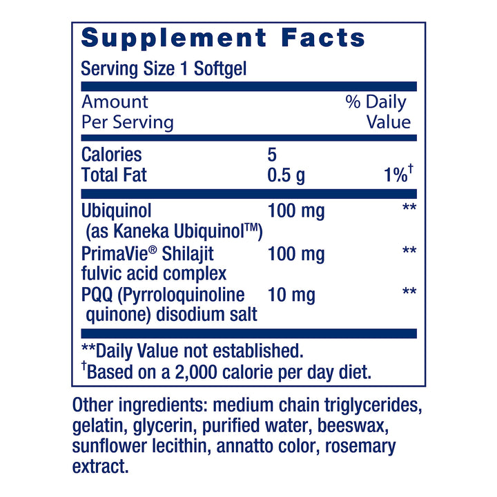Super Ubiquinol CoQ10 with PQQ, CoQ10, PQQ, shilajit, heart health, cellular energy support, 8x better absorption, gluten-free, 100 mg, 30 softgels
