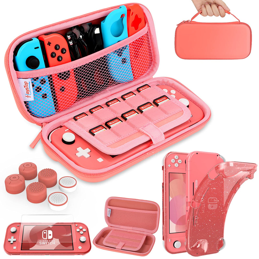 Case Compatible for Nintendo Switch Lite, Protective Cover for Switch Lite, Screen Protector Case Compatible for Switch Lite with Thumb Grip -Pink, Pink, Protective Storage Bag, Pink, Fashion.