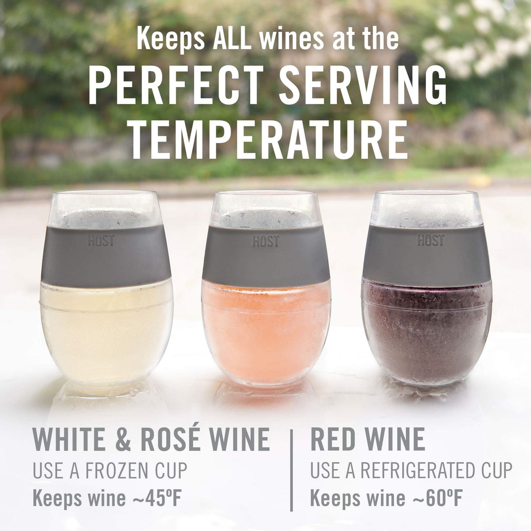 Wine Freeze Cup Set of 2 - Plastic Double Wall Insulated Wine Cooling Freezable Drink Vacuum Cup with Freezing Gel, Glasses for Red and White Wine, 8.5 oz Grey - Gift Essentials