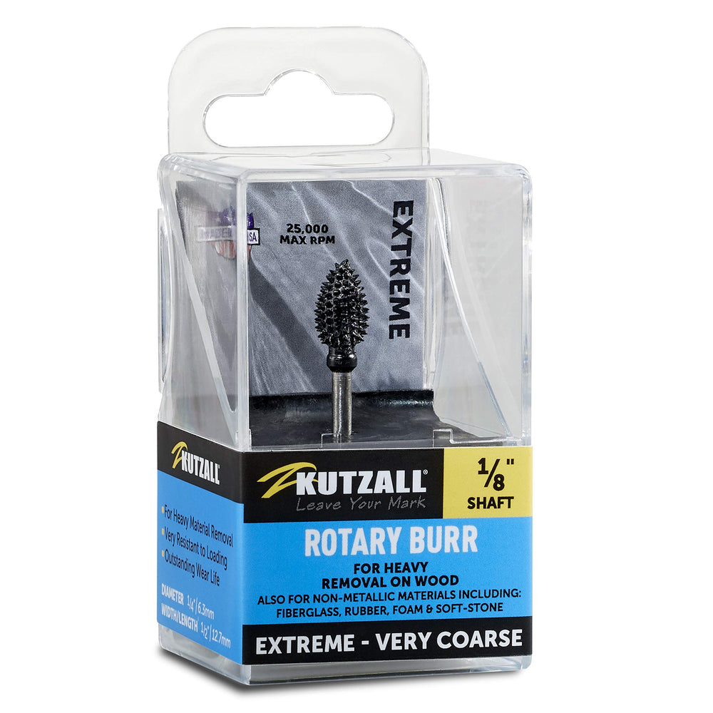 Extreme Flame Rotary Burr, 1/8 Shaft, Very Coarse- Woodworking Attachment for Dremel, Foredom, DeWalt, Milwaukee. Abrasive Tungsten Carbide, 1/4 (6.3mm) Dia. X 1/2 (12.7mm) Length FLX-14-EC