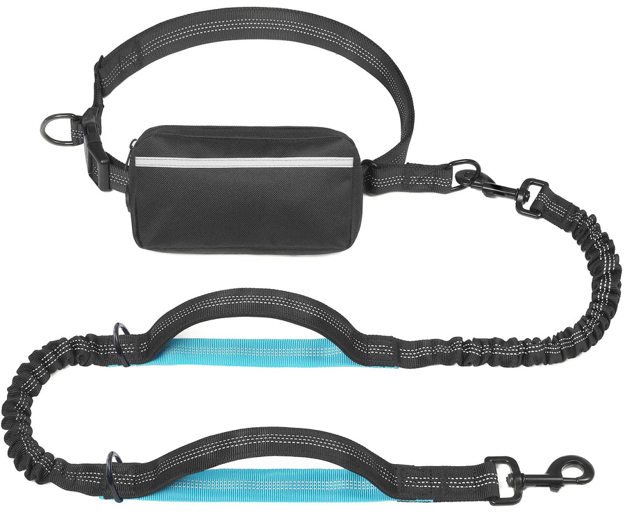 Hands Free Dog Leash with Zipper Pouch, Dual Padded Handles and Durable Bungee for Walking, Jogging and Running Your Dog (Medium, 8-25 lbs, Black)