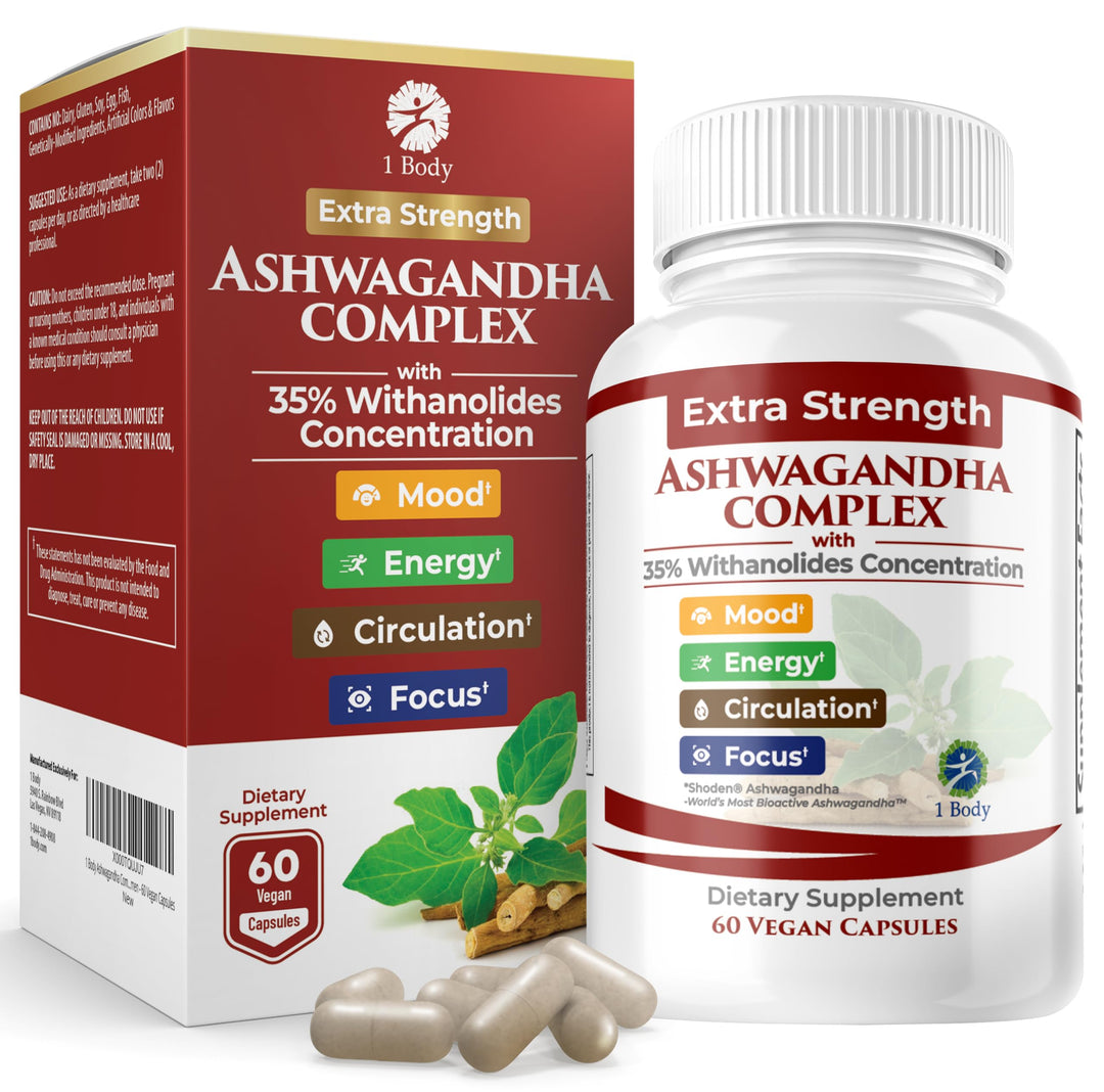 Ashwagandha Complex with Shoden® – Clinically Supported Stress Relief, Sleep, and Energy Support – Vegan, Non-GMO Supplements – 60 Capsules