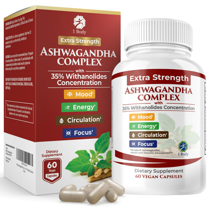 Ashwagandha Complex with Shoden® – Clinically Supported Stress Relief, Sleep, and Energy Support – Vegan, Non-GMO Supplements – 60 Capsules