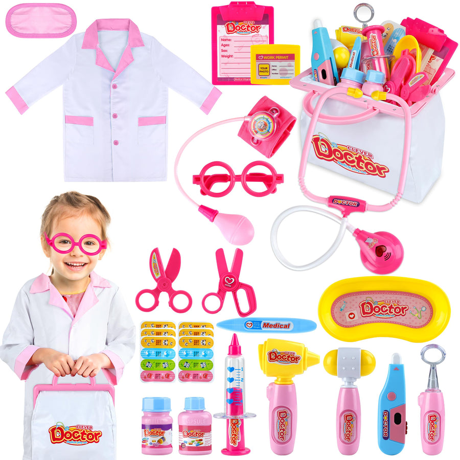Kids Doctor Kit 20 Pieces Pretend-n-Play Medical Toys Set with Roleplay Doctor Costume for Halloween for Boys Girls Kids Ages 3+