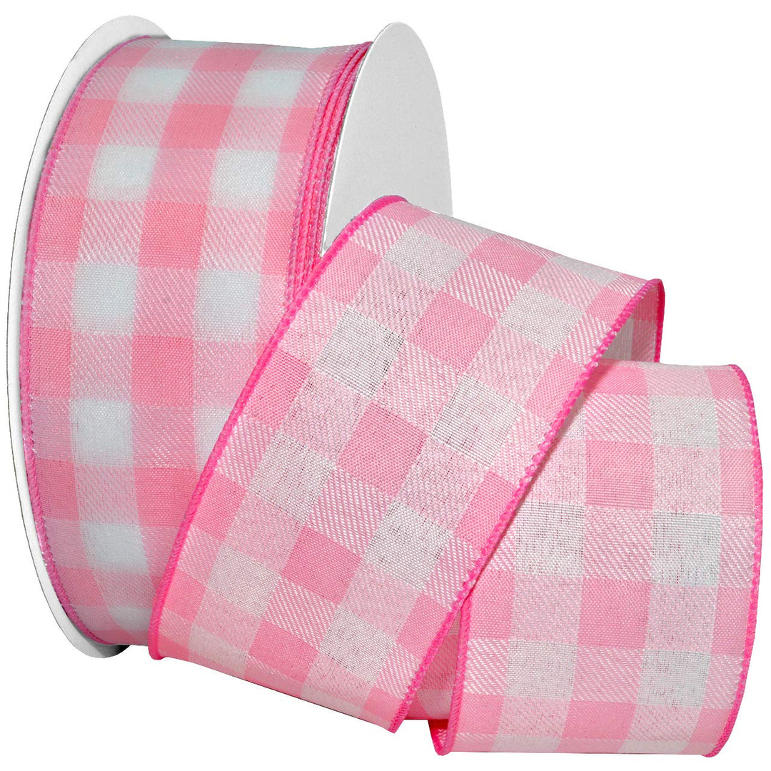 Morex Gingham Style Ribbon, Wired Taffeta, 2-1/2 inch by 50 Yards, Light Pink