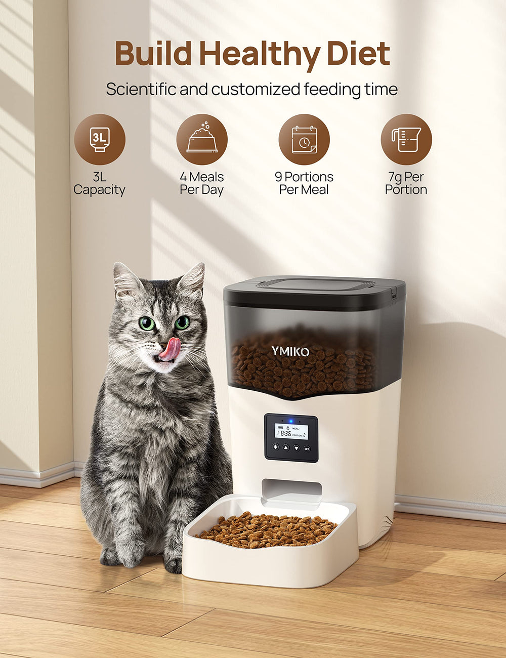 Ymiko Automatic Cat Feeder, Automatic Cat Food Dispense