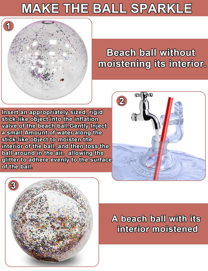 5 Pack Sequins Beach Ball Jumbo Pool Toys Balls 16 Inch 24 Inch Giant Confetti Glitters Inflatable Clear Beach Ball Swimming Pool Water Beach Toys Outdoor Summer Party Favors for Kids Adults