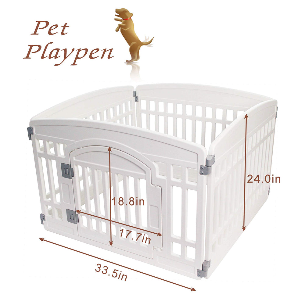 Pet Playpen Gate for Dogs Heavy Plastic Puppy Exercise Pen Small Pets Fence Puppies Folding Cage 4 Panels for Puppies and Small Dogs House White (33.5x33.5 Inches)