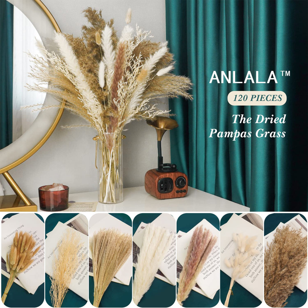Dried Pampas Grass Decor 145 PCS 17Inch 43cm Natural Dried Pampas Grass Bouquet Boho Home Decor Bunny Tail Grass Brown Rabbit Pampas Reed Grass Fluffy Stem White Pompous Plants Decor Flower