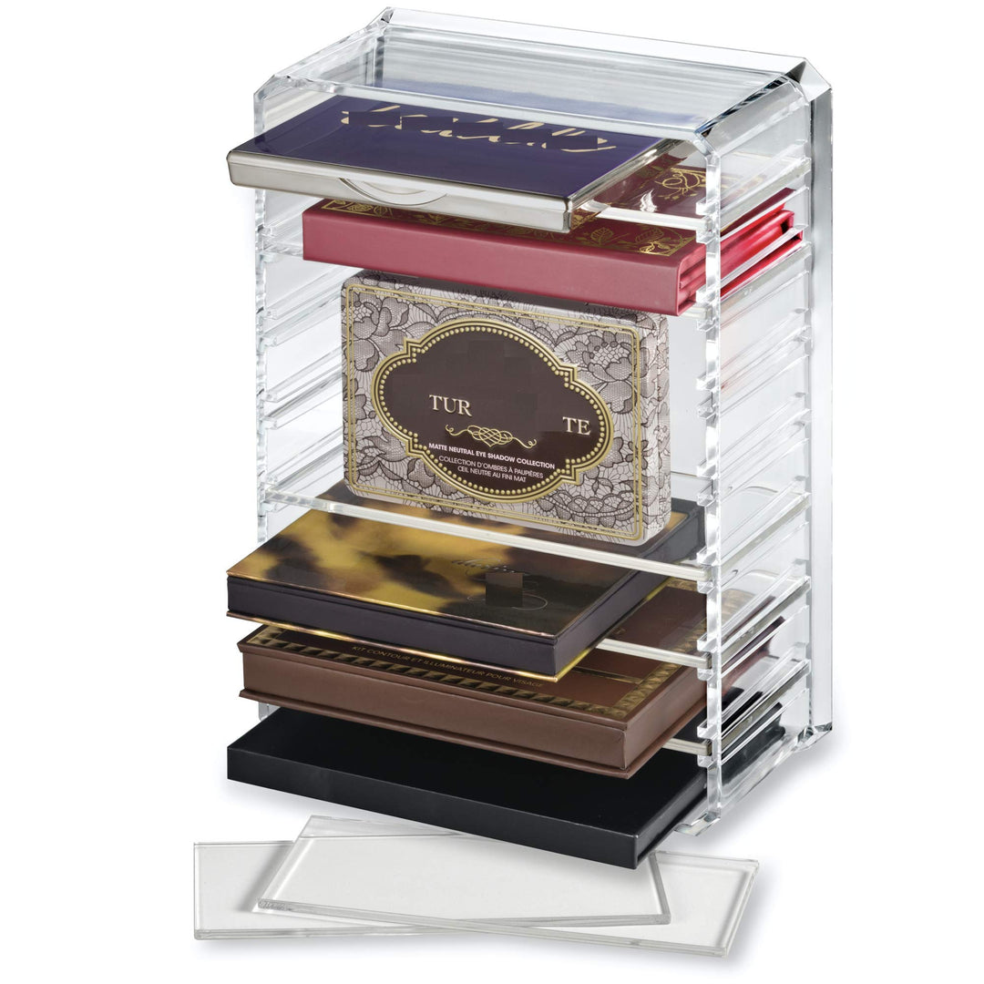 byAlegory Acrylic Medium Eyeshadow Palette Makeup Organizer W/ Removable Dividers Designed To Stand &amp; Lay Flat | 8 Space Organization Container Storage - Fits Standard Size Palettes - Clear
