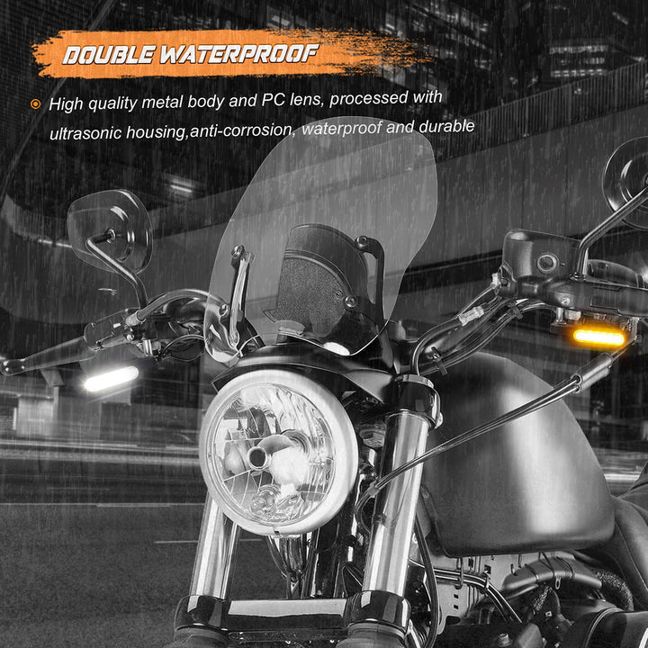 Handlebar LED Turn Signals Mini Motorcycle Blinkers Front Running Light Universal Compatible with Harley Sportster Dyna Honda Shadow Kawasaki Vulcan Yamaha V-Star Road Star