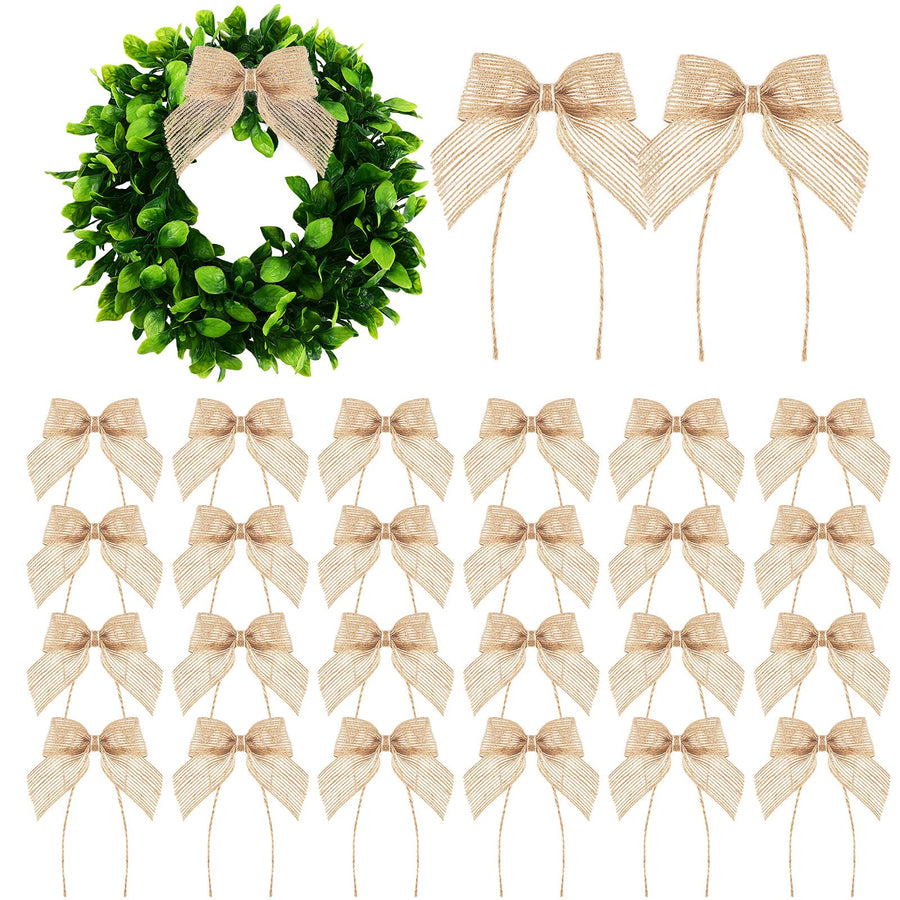 Dingion 50 Pieces Christmas Burlap Bows Mini Handmade B