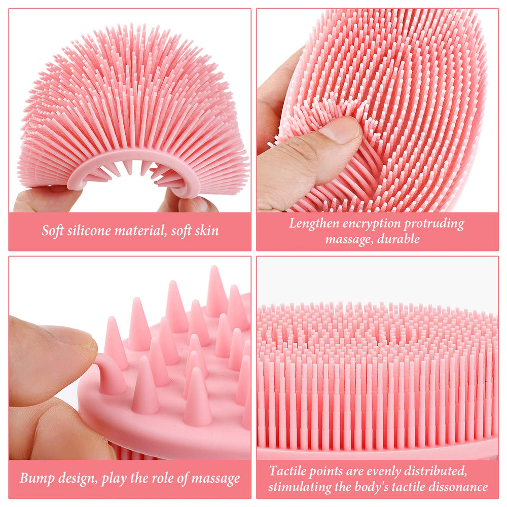 2 Pieces Exfoliating Silicone Body Scrubber, 2 in 1 Silicone Bath and Shampoo Brush, Wet and Dry Scalp Massager/Brush for Skin Care Scalp Massager - Pink & Blue