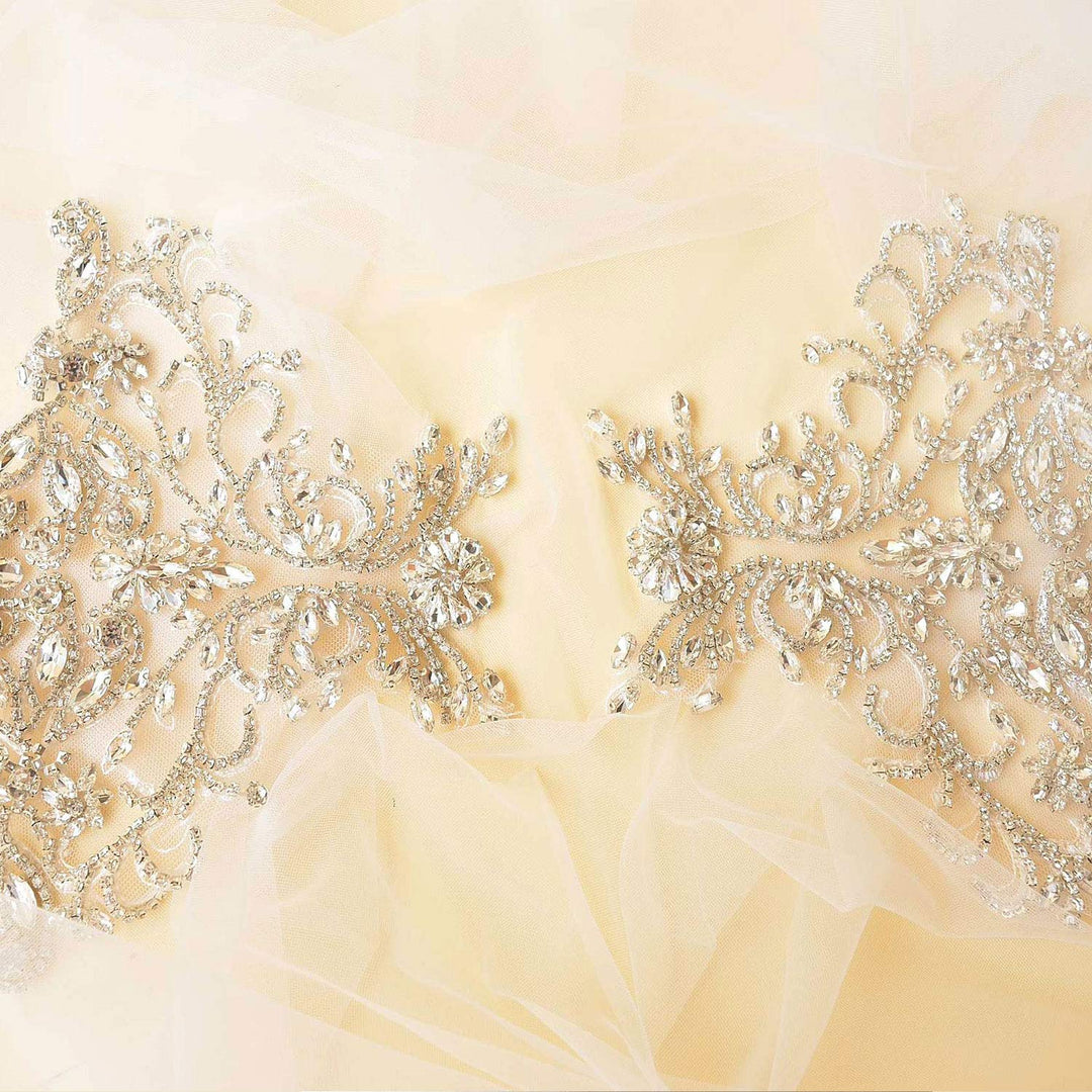 Mirror Pair Rhinestone Shoulder Applique Bridal Dress S