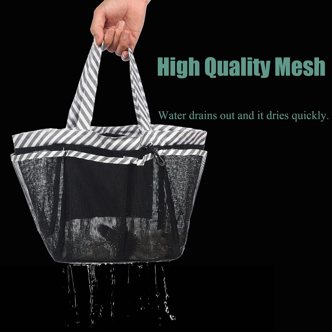 Mesh Shower Caddy Tote with Waterproof Inner Bag, Extra Large Black Portable Shower Caddy for College Dorm Bathroom Camp, 8 Basket Pocket
