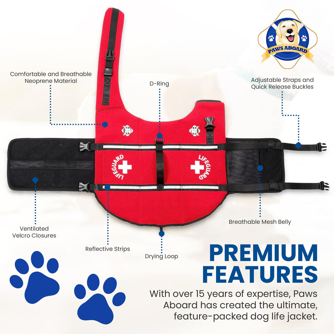 Dog Life Jacket - Keep Your Canine Safe with a Neoprene Life Vest for Swimming and Boating - Available in Different Sizes, Color and Design to Choose - Red, Medium