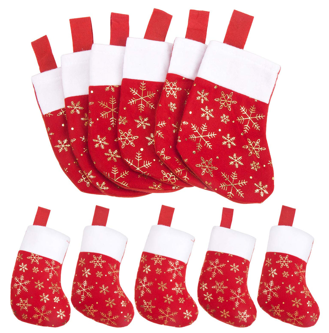 Christmas Mini Stockings,12 Pcs Felt Glitter Snowflake Stockings for Christmas Tree and Room Ornament Decoration and Gift Holder(8Inches)