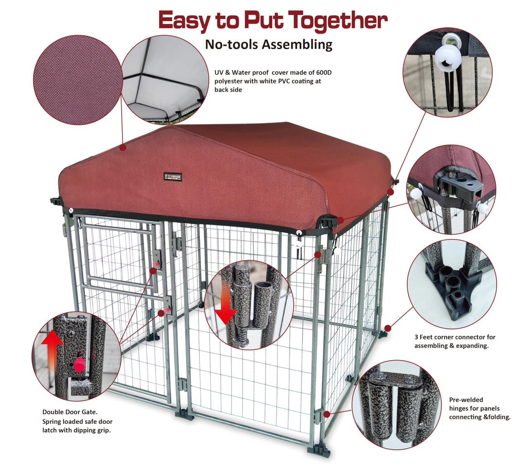 My Pet Companion Dog Kennel with Roof Cover (4.5’) - Weather Resistant / Covered / Heavy Duty / Outdoor / Winter Welded Wire Pet Kennel for Medium Sized Dogs - Easy to Assemble