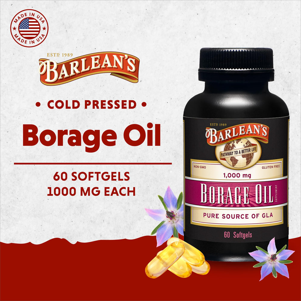 Borage Oil Capsules, 1000mg Cold Pressed Pure Borage Seed Oil GLA Supplement, Omega 6 for Healthy Skin Joints and Bones and Brain Function, Non-GMO and PA Safe, 60 Count