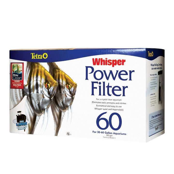 Whisper Power Filter for Aquariums, 3 Filters in 1, Up to 60-Gallons