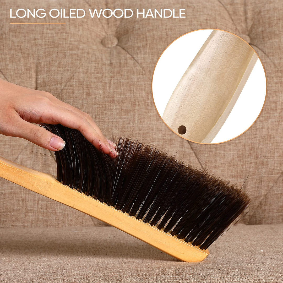 2 Pieces Wooden Bench Brushes, Soft Bristles, Long Wood Handle, Brown