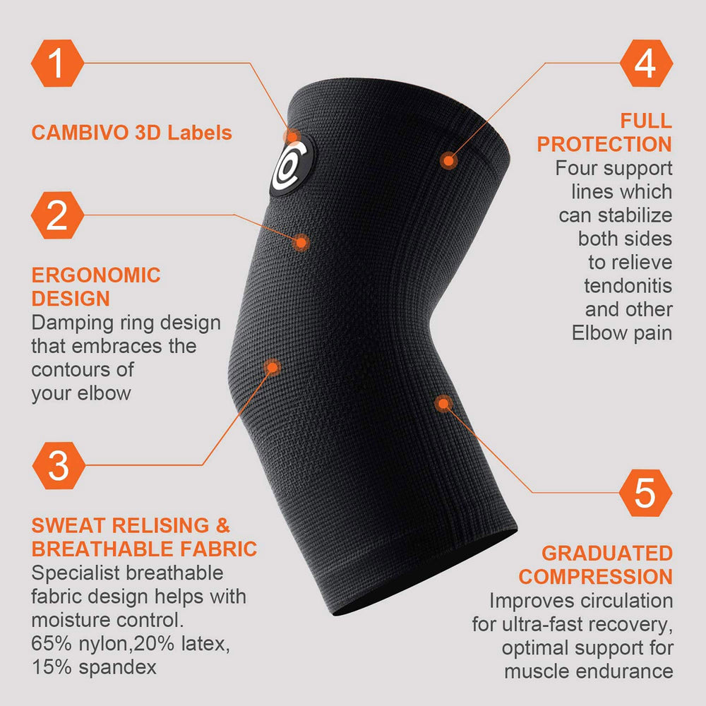 Elbow Support for Men Women, 2 Pairs Elbow Sleeves for Weightlifting, Gym Elbow Brace Bandage, Compression Arm Sleeves for Golf, Fitness, Tennis