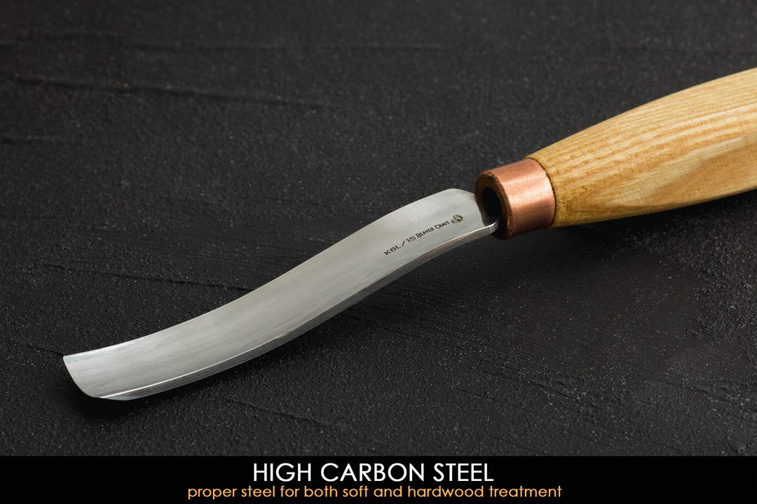 Wood Spoon Carving Gouge Compact Chisel K6L/15 Wood Carving Tools Bowl Carving Carbon Steel Blade Wood Handle Radial Gouge Knife Hard and Soft Woods Compact Bent Gouge