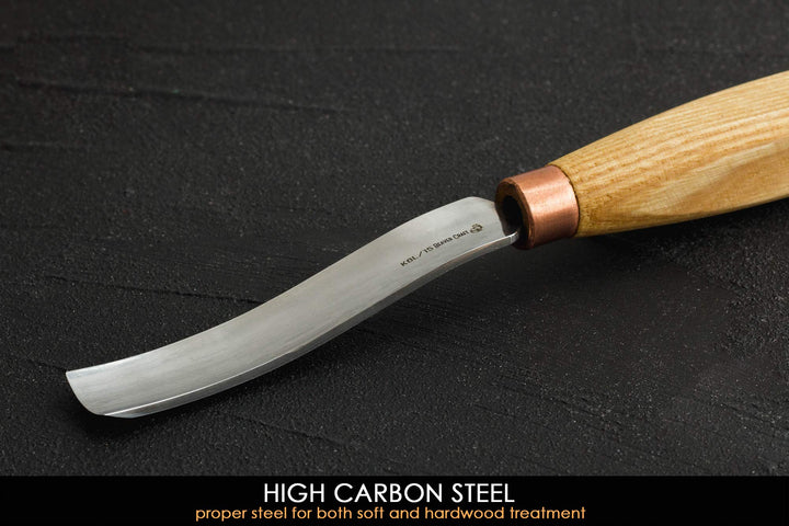 Wood Spoon Carving Gouge Compact Chisel K6L/15 Wood Carving Tools Bowl Carving Carbon Steel Blade Wood Handle Radial Gouge Knife Hard and Soft Woods Compact Bent Gouge