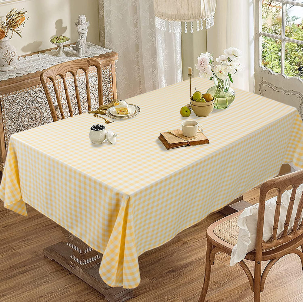 DUOBAO Yellow and White Checked Tablecloth 54 x 84 Inch