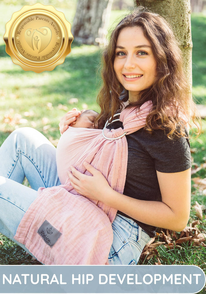 Baby Sling and Ring Sling 100% Cotton Muslin Infant Carrier Ring Sling Baby Carrier Front and Chest Newborn Carrier Baby Carrier Wrap – Rose Color