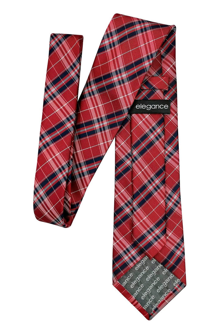 Stylish Plaid Checkered Woven Microfiber Men&#39;s Tie - Red and Navy Blue
