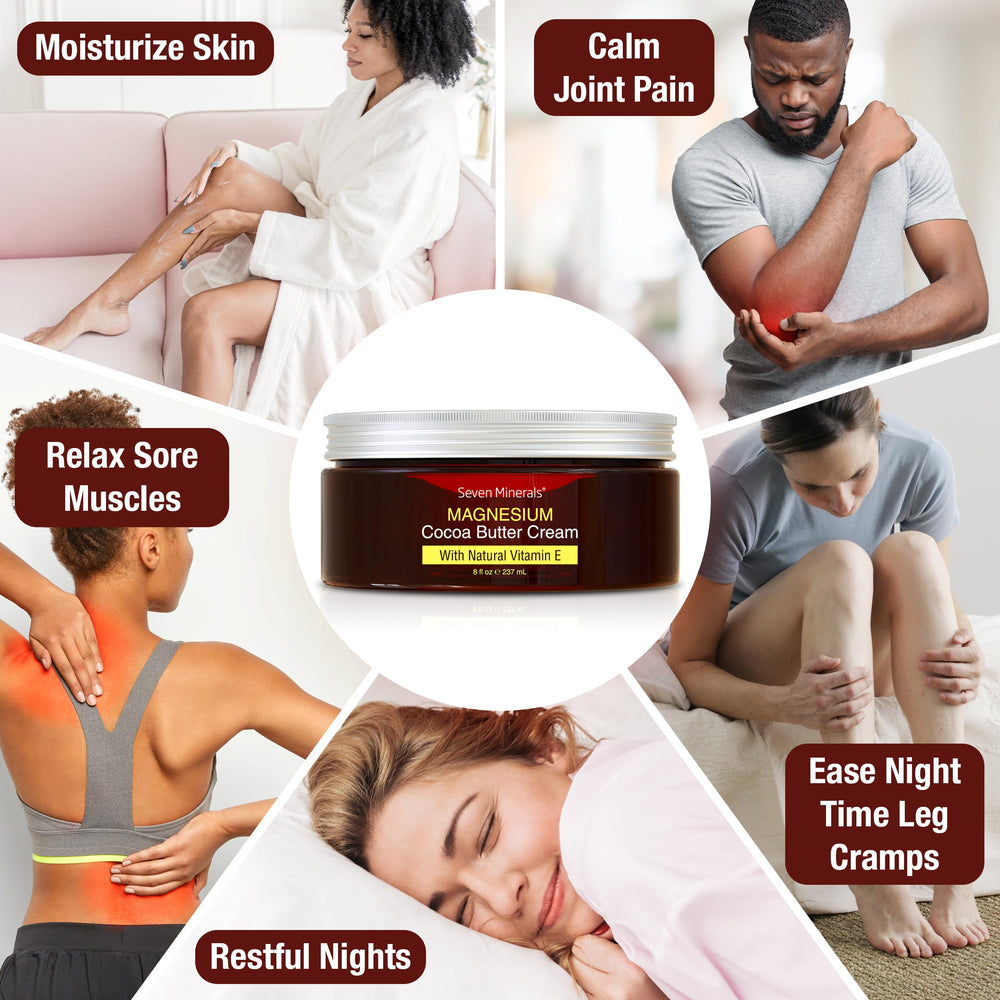 , Natural Magnesium Cream for Pain Calm, Leg Cramps, Sleep & Muscle Soreness With Moisturizing Organic Cocoa Butter & Vitamin E - No Harmful Ingredients USA Made Safe for Kids (8 fl oz)