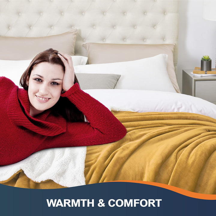 Sherpa Fleece Blanket (King Size 108”x90” Honey Gold) Plush Throw Fuzzy Super Soft Reversible Microfiber Flannel Blankets for Couch, Bed, Sofa Ultra Luxurious Warm and Cozy for All Seasons