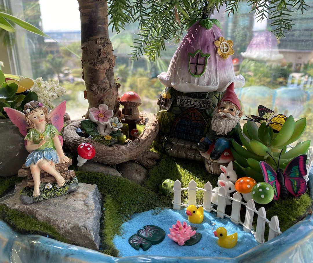 Miniature Fairy Garden Decor-Accessories - Flower Fairies Garden Kit Gnome Figurines Statue Set Indoor Outdoor Garden Decoration Birthday Gardening Gifts for Girl Boy Mother Girlfriend